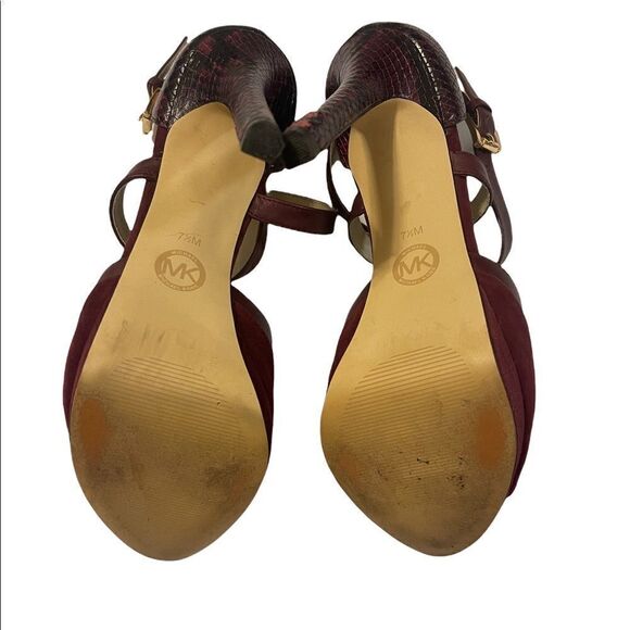 Michael Kors Red Wine Suede & Snakeskin High Heels - Picture 10 of 11